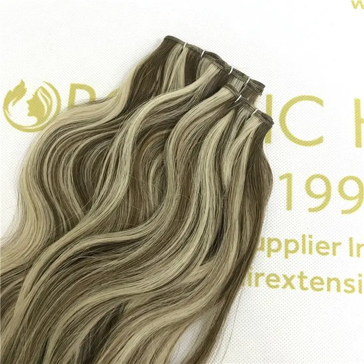 Wholesale 100% human cuticle remy genius weft hair extensions natural wave X413